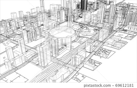 Outline city concept. Wire-frame style Outline city concept. Wire-frame style 69612181