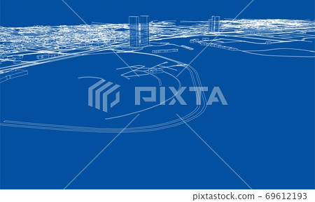 Outline city concept. Wire-frame style 69612193