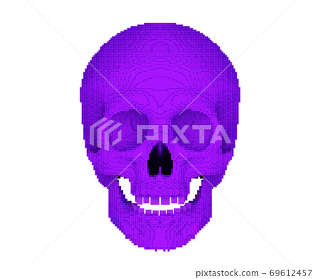 purple pixilated or blocky skull isolated on white, 3d render purple pixilated or blocky skull isolated on white, 3d render 69612457