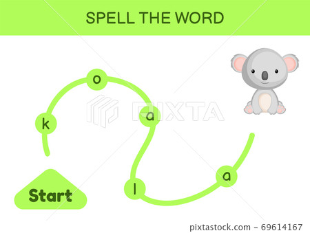 Maze for kids. Spelling word game template. Learn to read word koala, printable worksheet. Activity page for study English. Educational activity for development of children. Vector stock illustration. Maze for kids. Spelling word game template. Learn to read word koala, printable worksheet. Activity page for study English. Educational activity for development of children. Vector stock illustration. 69614167