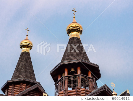 wooden architecture dome of a modern Orthodox Christian church 69614911