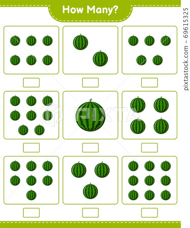 Counting game, how many Watermelon. Educational children game, printable worksheet, vector illustration 69615325