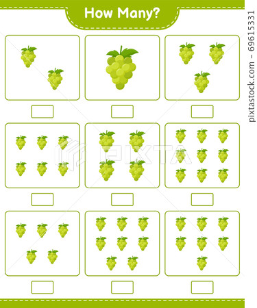 Counting game, how many Grape. Educational children game, printable worksheet, vector illustration Counting game, how many Grape. Educational children game, printable worksheet, vector illustration 69615331