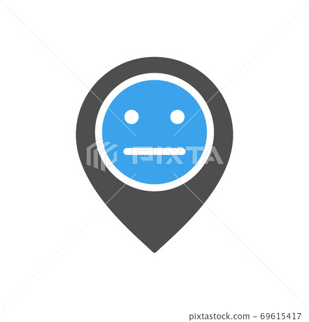 Location mark with neutral face colored icon. Customer unsatisfaction, rating, negative feedback symbol Location mark with neutral face colored icon. Customer unsatisfaction, rating, negative feedback symbol 69615417