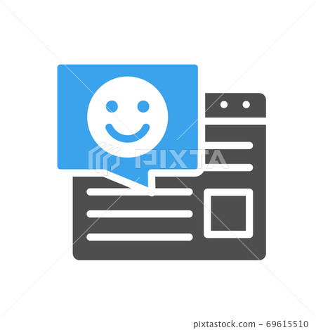 Website with speech bubble and happy face colored icon. User feedback, approving article symbol Website with speech bubble and happy face colored icon. User feedback, approving article symbol 69615510