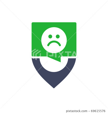 Location mark with sad face colored icon. Customer unsatisfaction, dislike, rating, negative feedback symbol Location mark with sad face colored icon. Customer unsatisfaction, dislike, rating, negative feedback symbol 69615576