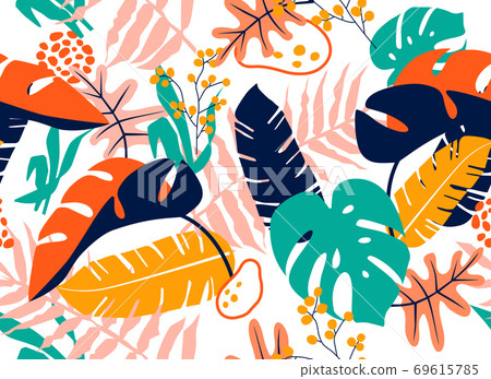 Tropical seamless leaves pattern. Tropical seamless leaves pattern. 69615785