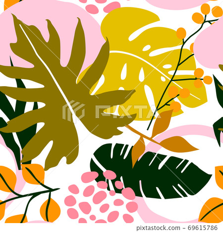Tropical seamless floral leaves pattern. 69615786