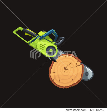 realistic green chainsaw in tree side view 69618252
