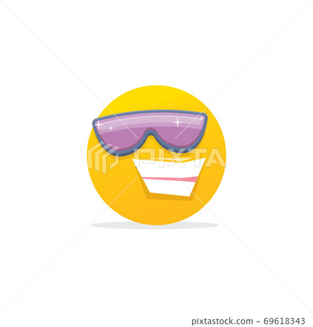Smiling face with sunglasses emoji isolated on white background. Smile icon or label. Social media sign 69618343
