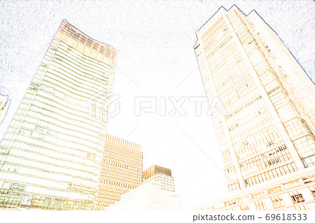 [Urban landscape] Skyscraper night view [Colored pencils] 69618533