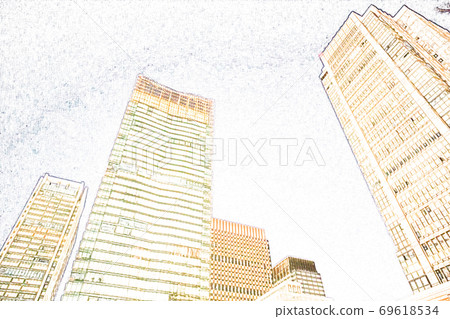 [Urban landscape] Skyscraper night view [Colored pencils] 69618534