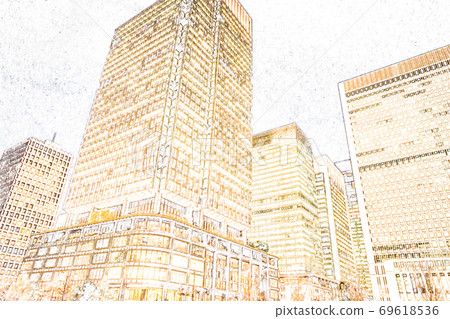[Urban landscape] Skyscraper night view [Colored pencils] 69618536