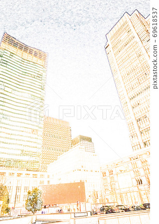 [Urban landscape] Skyscraper night view [Colored pencils] 69618537