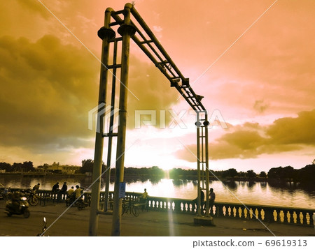 Very beautiful, attractive and dramatical  sunset  near  lake .Very beautiful, attractive and dramatical  sunset  near  lake . 69619313