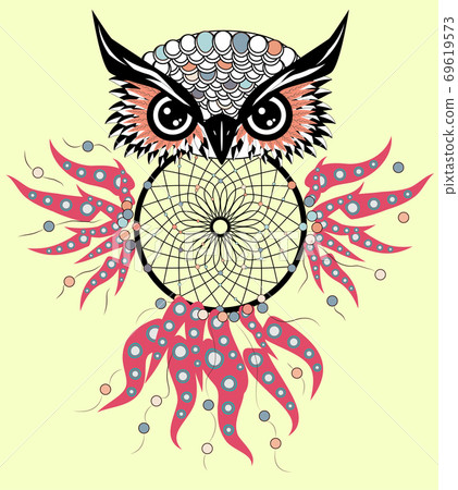 Indian decorative Dream Catcher owl in graphic style. illustration. Indian decorative Dream Catcher owl in graphic style. illustration. 69619573