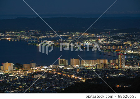 從比叡山車道看到的琵琶湖 夜景 滋賀縣大津市山上町 照片素材 圖片 圖庫
