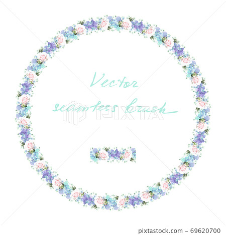 Floral seamless brush and round wreath with softness roses and blue flowers 69620700