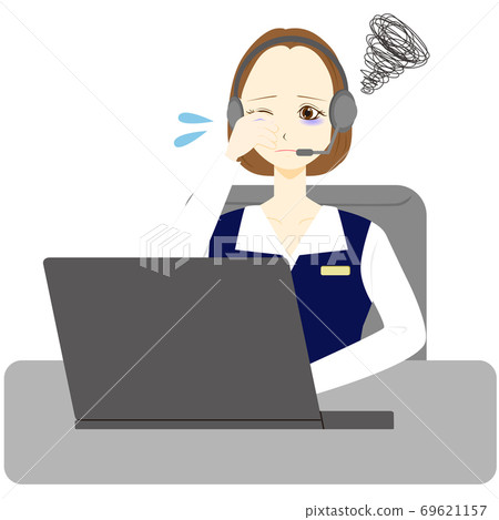 呼叫中心接線員女性眼睛疲勞 呼叫中心接線員女性眼睛疲勞 69621157