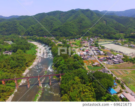 Arakawa橋 - 無人機的鳥瞰圖（長崎，長崎町，秩父郡，埼玉縣，下野野，明野町） 69621673