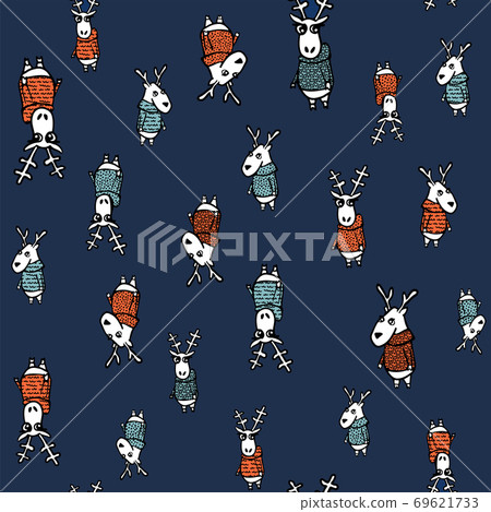 Seamless vector hand drawn background with deer in a sweater. Seamless vector hand drawn background with deer in a sweater. 69621733