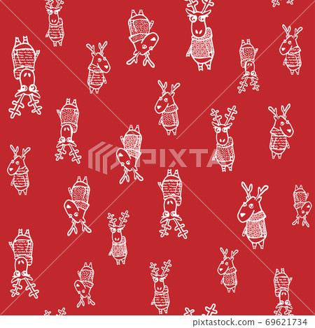 Seamless vector hand drawn background with deer in a sweater. 69621734