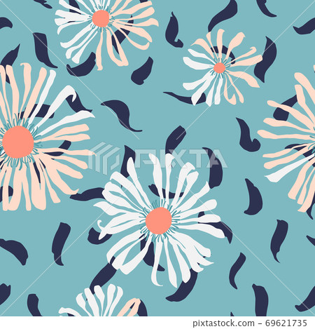 Large daisies. Flat floral seamless pattern. Summer background. Large daisies. Flat floral seamless pattern. Summer background. 69621735