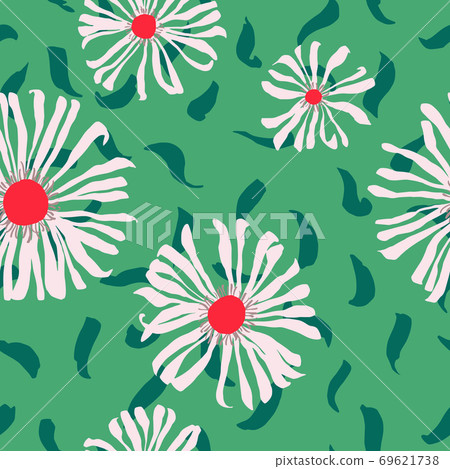 Large daisies. Flat floral seamless pattern. Summer background. Large daisies. Flat floral seamless pattern. Summer background. 69621738