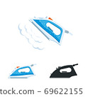 Clothes Iron with steam. Ironing room sign, flatiron vector illustration. 69622155