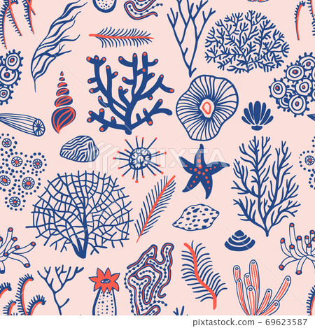 seamless pattern with seashells and corals - Stock Illustration ...