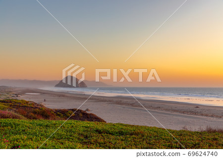 Beautiful  panoramic view of Morro bay and Morro Rock at sunset. California. USA 69624740