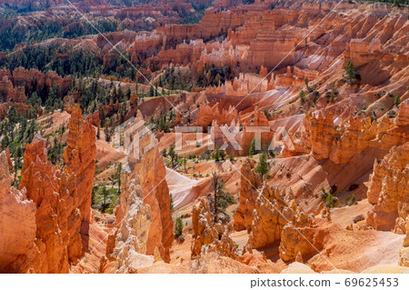 View of amazing hoodoos sandstone formations in scenic Bryce Canyon National Park 69625453
