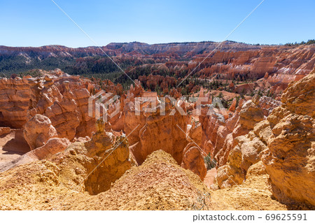 Panoramic view of amazing hoodoos sandstone formations in scenic Bryce Canyon National Park 69625591