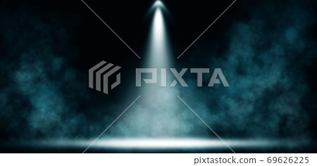 Studio dark room with spot lighting and fog or mist in black background. Studio dark room with spot lighting and fog or mist in black background. 69626225