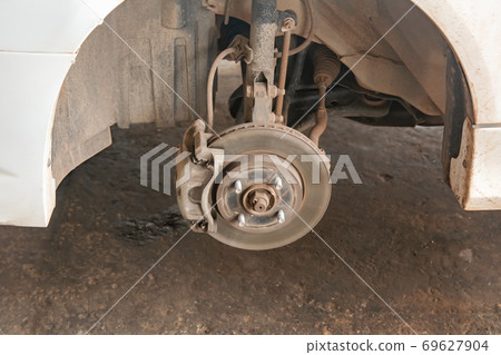 Disc brake of car, close-up of the front brake pads. Disc brake of car, close-up of the front brake pads. 69627904