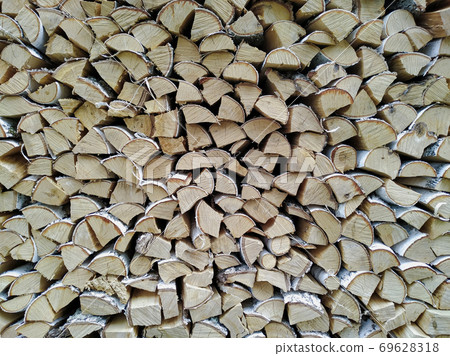 wall of Stacked Firewood. Dry birch for the furnace. logs background wall of Stacked Firewood. Dry birch for the furnace. logs background 69628318