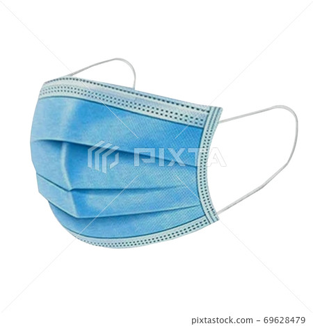 Medical face mask isolated on white background with clipping path around the face mask and the ear rope. Medical face mask isolated on white background with clipping path around the face mask and the ear rope. 69628479