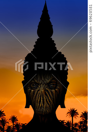 The spooky fantasy face with helmet.  69628581