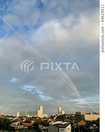 Rainbow over the tower apartment in Senri Chuo 69629011