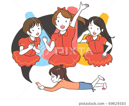 Girls playing smartphone games sideways idols Girls playing smartphone games sideways idols 69629383