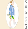 Illustration of a woman looking back and walking Illustration of a woman looking back and walking 69630359