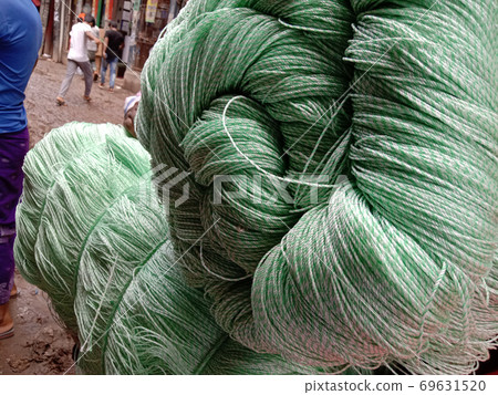 green colored nylon yarn closeup green colored nylon yarn closeup 69631520