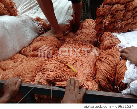 chocolate colored nylon yarn closeup 69631524