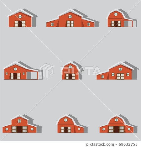 farm building icons set.paper art style. 69632753