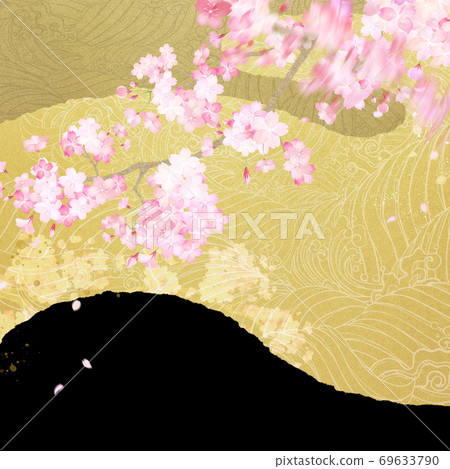 Japanese-style background with a luxurious atmosphere that expresses the flow of cherry blossoms and water-There are multiple variations 69633790