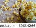 Caramel Popcorn is Spill Out of Bowl. 69634266