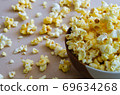 Caramel Popcorn is Spill Out of Bowl. 69634268