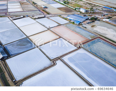 Aerial view of salt field at Phetchaburi Aerial view of salt field at Phetchaburi 69634646