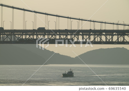 《Okayama Prefecture》 Scenery from Kusumi Nose, train crossing Seto Ohashi 69635540