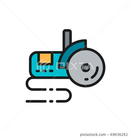 Vector bulgarian saw, angle grinder flat color line icon. Vector bulgarian saw, angle grinder flat color line icon. 69636261